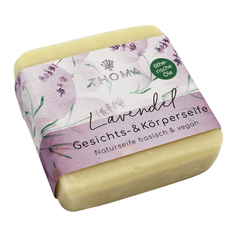 Lavendelseife mit Ringelblumenöl – vegan, THOMA Naturseifen-Manufaktur, für jeden Hauttyp, 100 g, Körperpflege