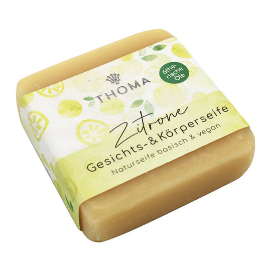 Zitronenseife mit nativer Sheabutter & Bio-Hanföl – vegan, THOMA Naturseifen-Manufaktur, 100 g, Körperpflege