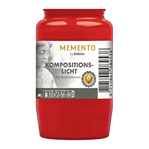 MEMENTO-Kompositionsöllicht Nr. 3, Rot, BOLSIUS, 30% Ölgehalt, 95/57 mm, Brenndauer ca. 52h, Karton mit 20 Stück, Grabkerzen