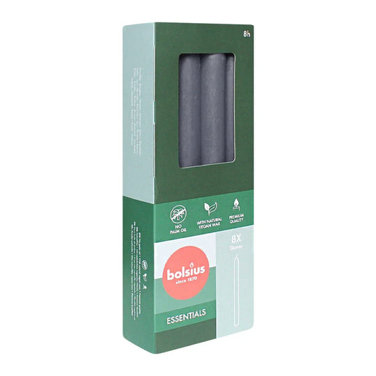 Stabkerzen, Stürmisches Grau, BOLSIUS Essentials, 20/230 mm, Brenndauer ca. 8h, 8 Stück pro Verpackung, Torpedokerzen, Dinnerkerzen