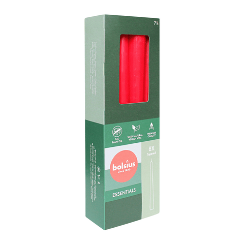 Spitzkerzen, Zartes Rot, BOLSIUS Essentials, 24/245 mm, Brenndauer ca. 7h, 8 Stück pro Verpackung