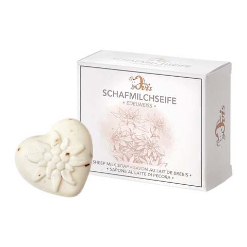 Ovis Schafmilchseife Edelweiß, 100% Bio, für die tägliche Dusche, Herzform, 80 g