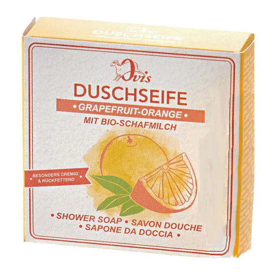 Duschseife Grapefruit-Orange, Ovis Schafmilchseife, 100% Bio, für die tägliche Dusche, 100 g, verpackt