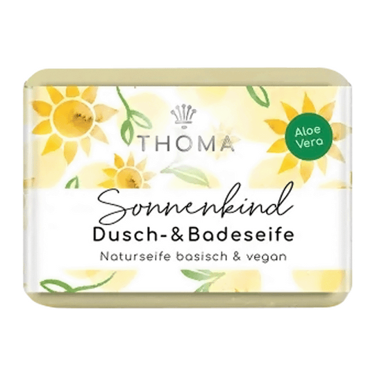Aloe-Luxusseife, Sonnenkind, THOMA Naturseifen-Manufaktur, wohltuend & pflegend, vegan, 100 g, Körperpflege