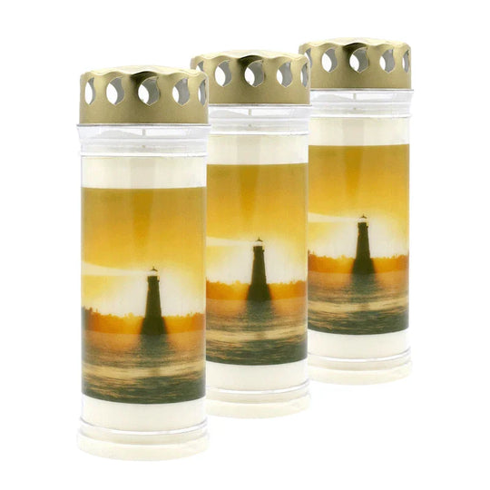 BOLSIUS-Motivkerze "Leuchtturm", 75/200 mm, Brenndauer ca. 70h, Lieferumfang 3 Stück