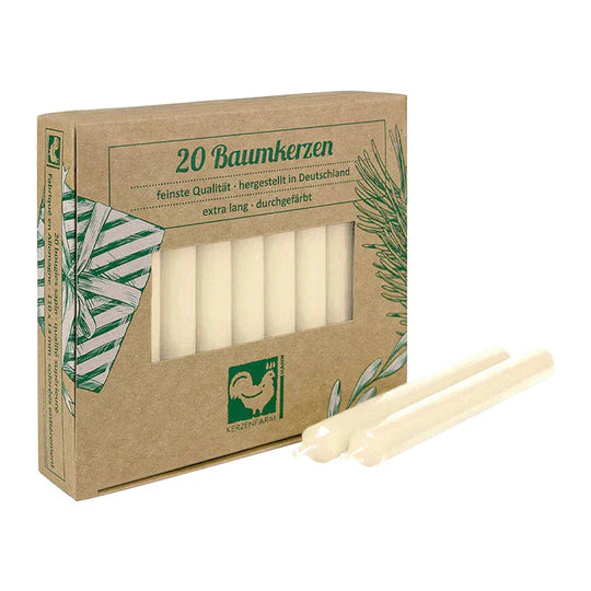 Baumkerzen aus Paraffin, 110/13 mm, Elfenbein, KERZENFARM HAHN, Brenndauer ca. 2h, 20 Stück pro Verpackung