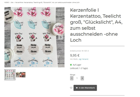 Kerzenfolie, Kerzentattoo "Glückslicht", Farbig, DIN A4, Selbst zuschneidbare Teelichtsticker ohne Loch