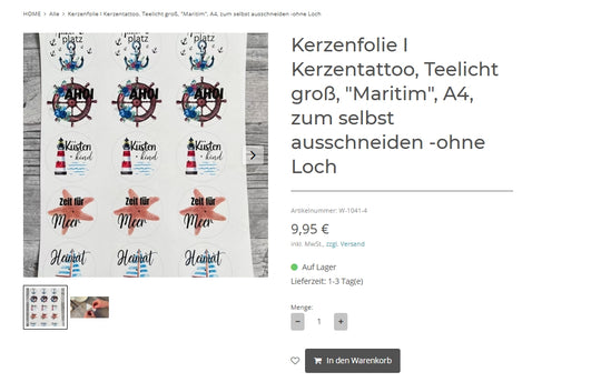 Kerzenfolie, Kerzentattoo "Maritim", Farbig, DIN A4, Selbst zuschneidbare Teelichtsticker ohne Loch