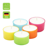 Colorlights Summer-Edition, WENZEL-Teelichter, Brenndauer ca. 8h, 24/38 mm, 40 Stück