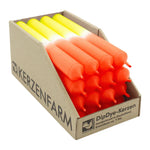 DIP DYE Stabkerzen aus Paraffin, 180/22 mm, Neongelb-Orange, KERZENFARM HAHN, Brenndauer ca. 7h, 16 Stück pro Verpackung