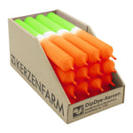 DIP DYE Stabkerzen aus Paraffin, 180/22 mm, Neonorange-Grün, KERZENFARM HAHN, Brenndauer ca. 7h, 16 Stück pro Verpackung