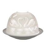 Dome-Light Schwäne, Porzellan-Windlicht, KERZENFARM HAHN