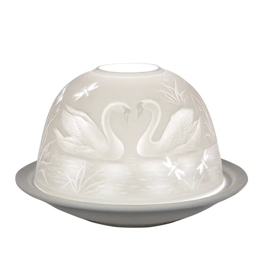 Dome-Light Schwäne, Porzellan-Windlicht, KERZENFARM HAHN