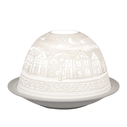Dome-Light Straße bei Nacht, Porzellan-Windlicht, KERZENFARM HAHN