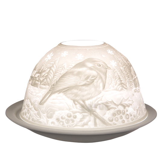 Dome-Light Vögel im Winter, Porzellan-Windlicht, KERZENFARM HAHN