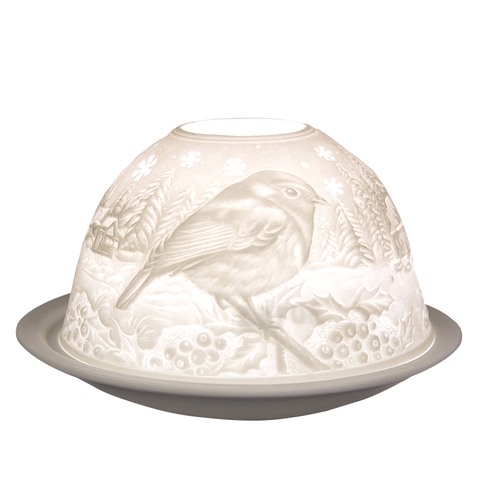 Dome-Light Vögel im Winter, Porzellan-Windlicht, KERZENFARM HAHN