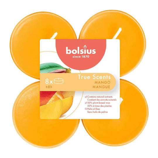 Duft-Maxilichter, Mango, True Scents, BOLSIUS, Ø60 mm, Brenndauer ca. 8h, 8 Stück pro Verpackung