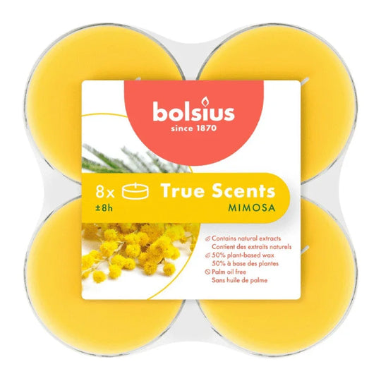Duft-Maxilichter, Mimose, True Scents, BOLSIUS, Ø60 mm, Brenndauer ca. 8h, 8 Stück pro Verpackung