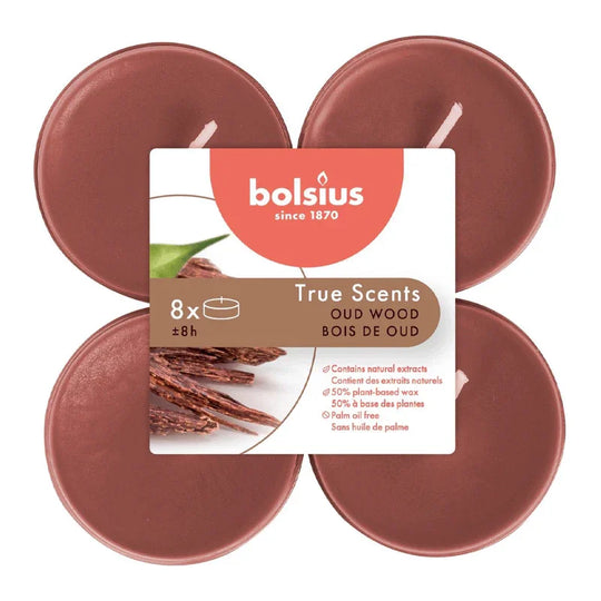 Duft-Maxilichter, Oud Wood, True Scents, BOLSIUS, Ø60 mm, Brenndauer ca. 8h, 8 Stück pro Verpackung