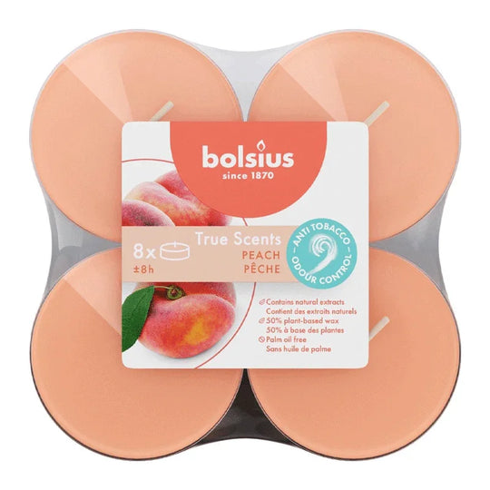 Duft-Maxilichter, Pfirsich, True Scents, BOLSIUS, Ø60 mm, Brenndauer ca. 8h, 8 Stück pro Verpackung