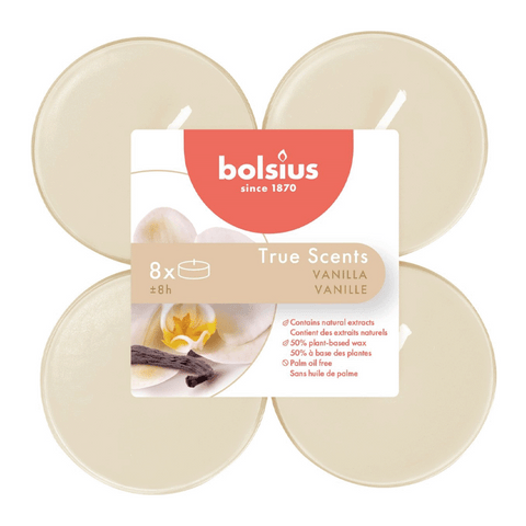 Duft-Maxilichter, Vanille, True Scents, BOLSIUS, Ø60 mm, Brenndauer ca. 8h, 8 Stück pro Verpackung