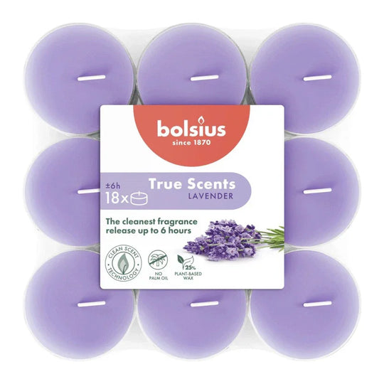 Duft-Teelichter, Französischer Lavendel, True Scents, BOLSIUS, Ø39 mm, Brenndauer ca. 6h, 18 Stück pro Verpackung