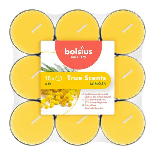 Duft-Teelichter, Mimose, True Scents, BOLSIUS, Ø38 mm, Brenndauer ca. 4h, 18 Stück pro Verpackung