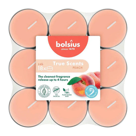 Duft-Teelichter, Pfirsich, True Scents, BOLSIUS, Ø38 mm, Brenndauer ca. 4h, 18 Stück pro Verpackung