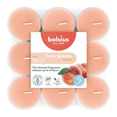 Duft-Teelichter, Pfirsich, True Scents, BOLSIUS, Ø39 mm, Brenndauer ca. 6h, 18 Stück pro Verpackung