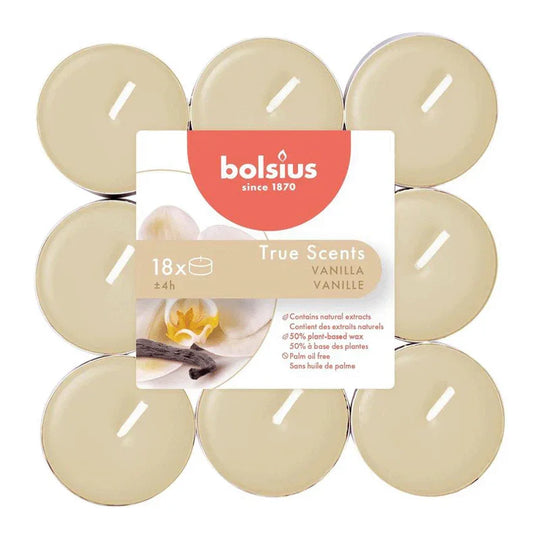 Duft-Teelichter, Vanille, True Scents, BOLSIUS, Ø38 mm, Brenndauer ca. 4h, 18 Stück pro Verpackung