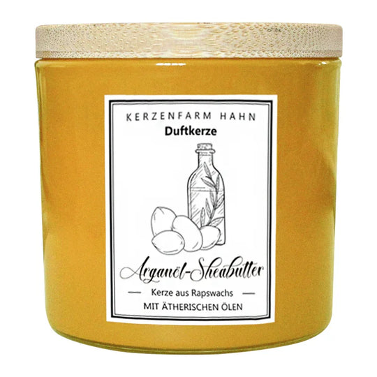 Duftkerze im Glas, Arganöl-Sheabutter, 100% pflanzliches Rapswachs, KERZENFARM HAHN, mit reinen ätherischen Ölen, Brenndauer ca. 17h