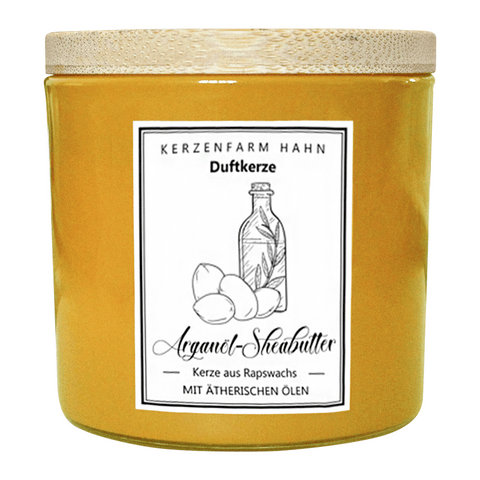 Duftkerze im Glas, Arganöl-Sheabutter, 100% pflanzliches Rapswachs, KERZENFARM HAHN, mit reinen ätherischen Ölen, Brenndauer ca. 17h - luterna.de