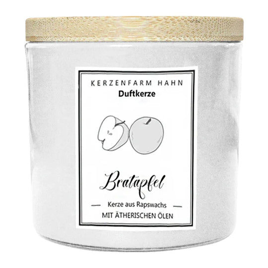 Duftkerze im Glas, Bratapfel, 100% pflanzliches Rapswachs, KERZENFARM HAHN, mit reinen ätherischen Ölen, Brenndauer ca. 17h