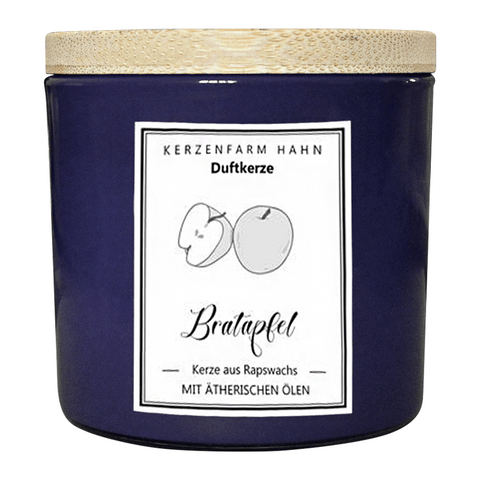 Duftkerze im Glas, Bratapfel, 100% pflanzliches Rapswachs, KERZENFARM HAHN, mit reinen ätherischen Ölen, Brenndauer ca. 17h