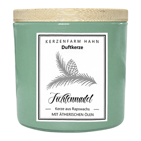 Duftkerze im Glas, Fichtennadel, 100% pflanzliches Rapswachs, KERZENFARM HAHN, mit reinen ätherischen Ölen, Brenndauer ca. 17h - luterna.de