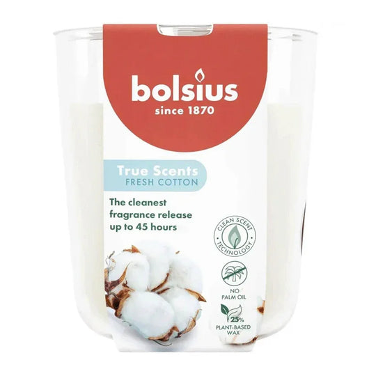 Duftkerze im Glas, Fresh Cotton, True Scents, BOLSIUS, 97/85 mm, Brenndauer ca. 45h