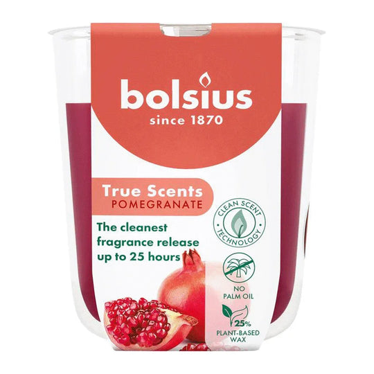 Duftkerze im Glas, Granatapfel, True Scents, BOLSIUS, 80/73 mm, Brenndauer ca. 25h