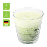 Duftkerze im Glas, Olive, 100% pflanzliches Stearin, KERZENFARM HAHN, mit reinen ätherischen Ölen, Brenndauer ca. 24h - luterna.de