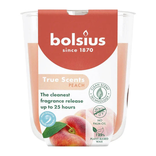 Duftkerze im Glas, Pfirsich, True Scents, BOLSIUS, 80/73 mm, Brenndauer ca. 25h