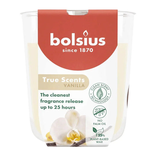 Duftkerze im Glas, Vanille, True Scents, BOLSIUS, 80/73 mm, Brenndauer ca. 25h