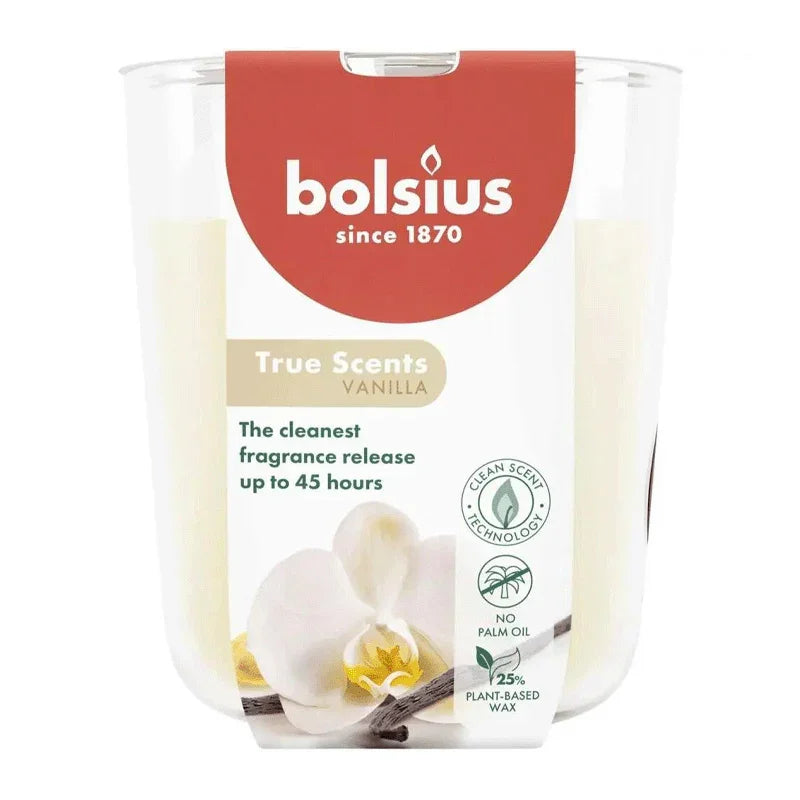 Duftkerze im Glas Vanille, BOLSIUS, 45h –