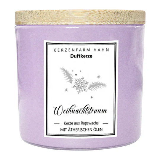 Duftkerze im Glas, Weihnachtstraum, 100% pflanzliches Rapswachs, KERZENFARM HAHN, mit reinen ätherischen Ölen, Brenndauer ca. 17h