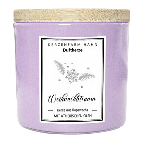 Duftkerze im Glas, Weihnachtstraum, 100% pflanzliches Rapswachs, KERZENFARM HAHN, mit reinen ätherischen Ölen, Brenndauer ca. 17h - luterna.de