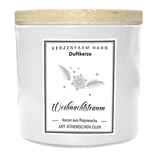 Duftkerze im Glas, Weihnachtstraum, 100% pflanzliches Rapswachs, KERZENFARM HAHN, mit reinen ätherischen Ölen, Brenndauer ca. 17h