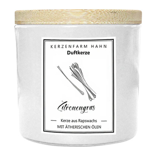 Duftkerze im Glas, Zitronengras, 100% pflanzliches Rapswachs, KERZENFARM HAHN, mit reinen ätherischen Ölen, Brenndauer ca. 17h
