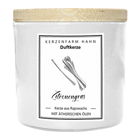 Duftkerze im Glas, Zitronengras, 100% pflanzliches Rapswachs, KERZENFARM HAHN, mit reinen ätherischen Ölen, Brenndauer ca. 17h - luterna.de