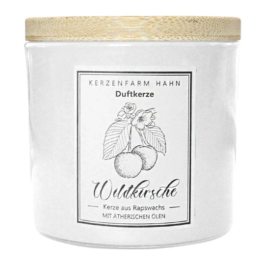 Duftkerze im Glas, Wildkirsche, 100% pflanzliches Rapswachs, KERZENFARM HAHN, mit reinen ätherischen Ölen, Brenndauer ca. 17h