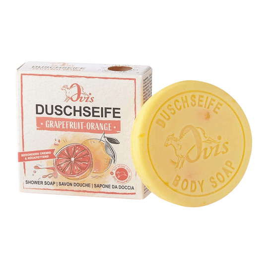 Duschseife Grapefruit-Orange, Ovis Schafmilchseife, 100% Bio, für die tägliche Dusche, 100 g, verpackt