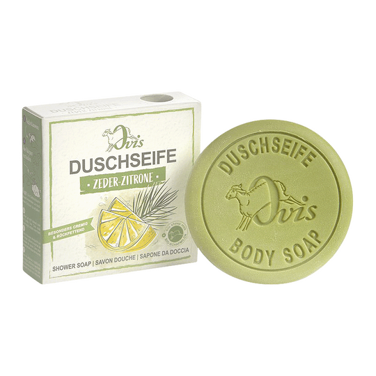 Duschseife Zeder-Zitrone, Ovis Schafmilchseife, 100% Bio, für ein wohltuend frisches Duschvergnügen, 100 g, verpackt
