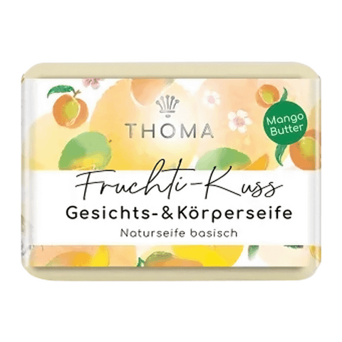 Fruchtikuss Mangobutterseife – vegan, THOMA Naturseifen-Manufaktur, für trockene, feuchtigkeitsarme Haut, 100 g, Körperpflege